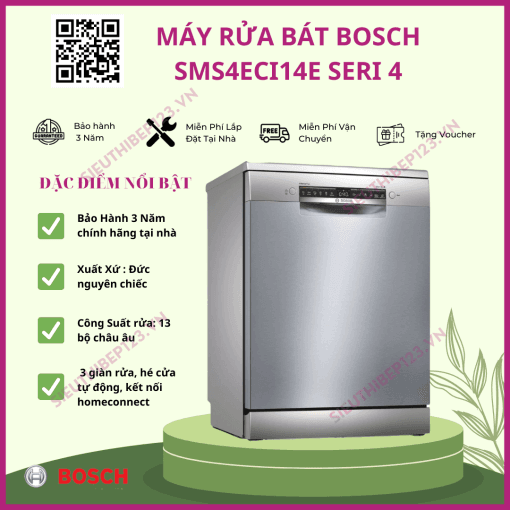 Máy Rửa Bát Bosch Sms4Eci14E Serie 4 Sấy Hé Cửa