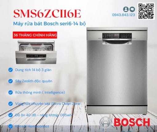 Máy Rửa Bát Bosch Series 6 Sms6Zci16E Sấy Zeolith Rửa Thông Minh